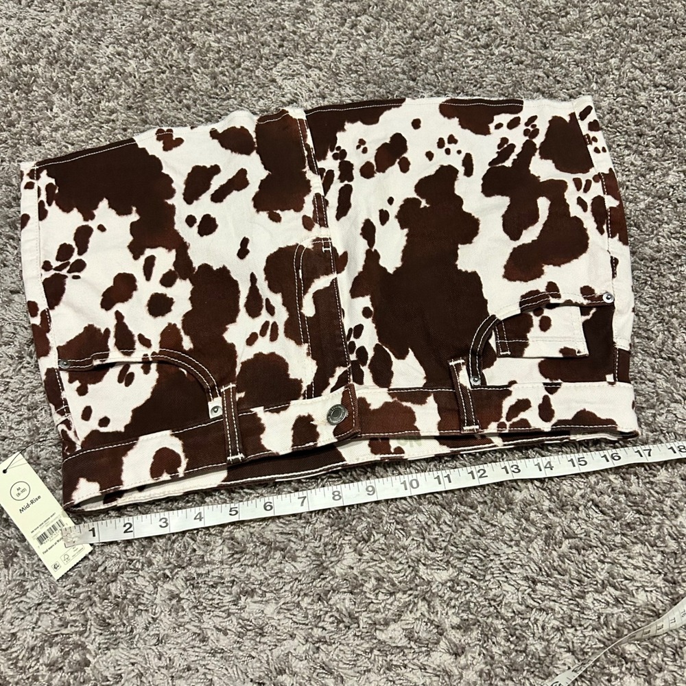 No Boundaries Brown Cow Print Denim Mini Skirt Womens Medium M 8-10 - Picture 5 of 7